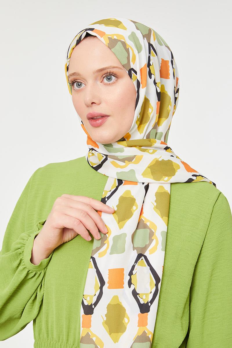 Fivescarf Safran Üçgen Desen Mono Krep Şal