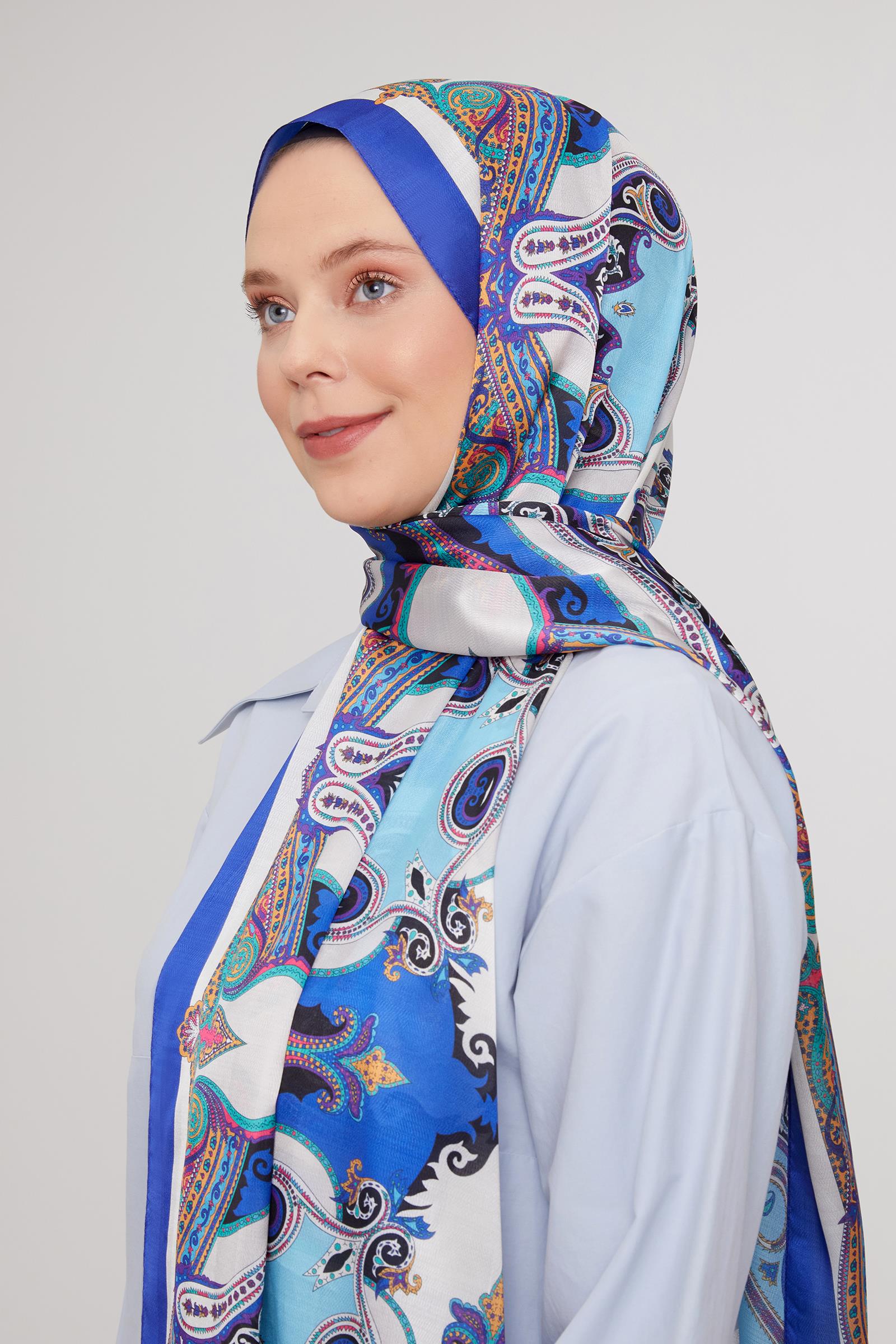Fivescarf Saks Etnik Çini Desen Vual İpek Şal