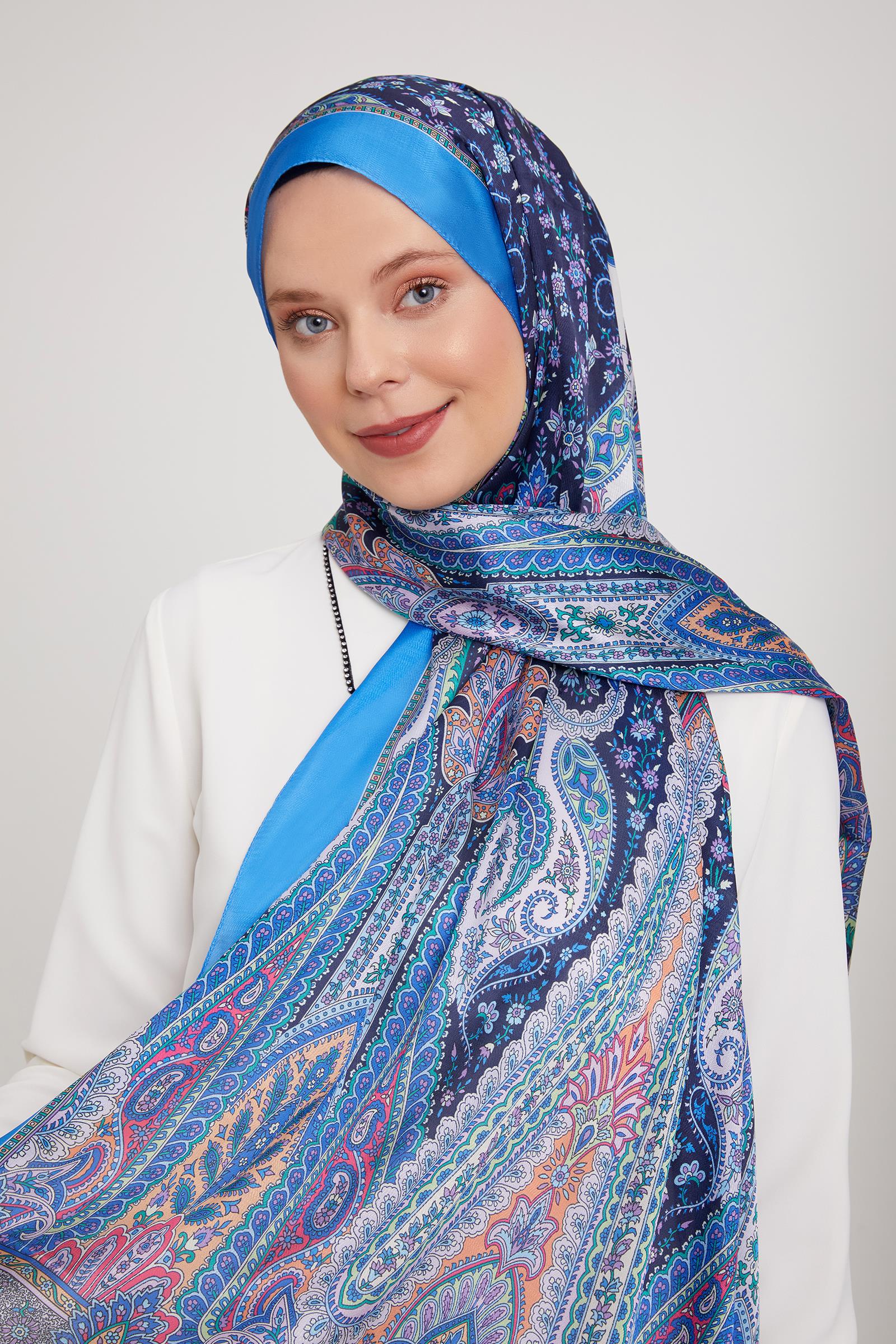 Fivescarf Saks Etnik Desen Vual İpek Şal