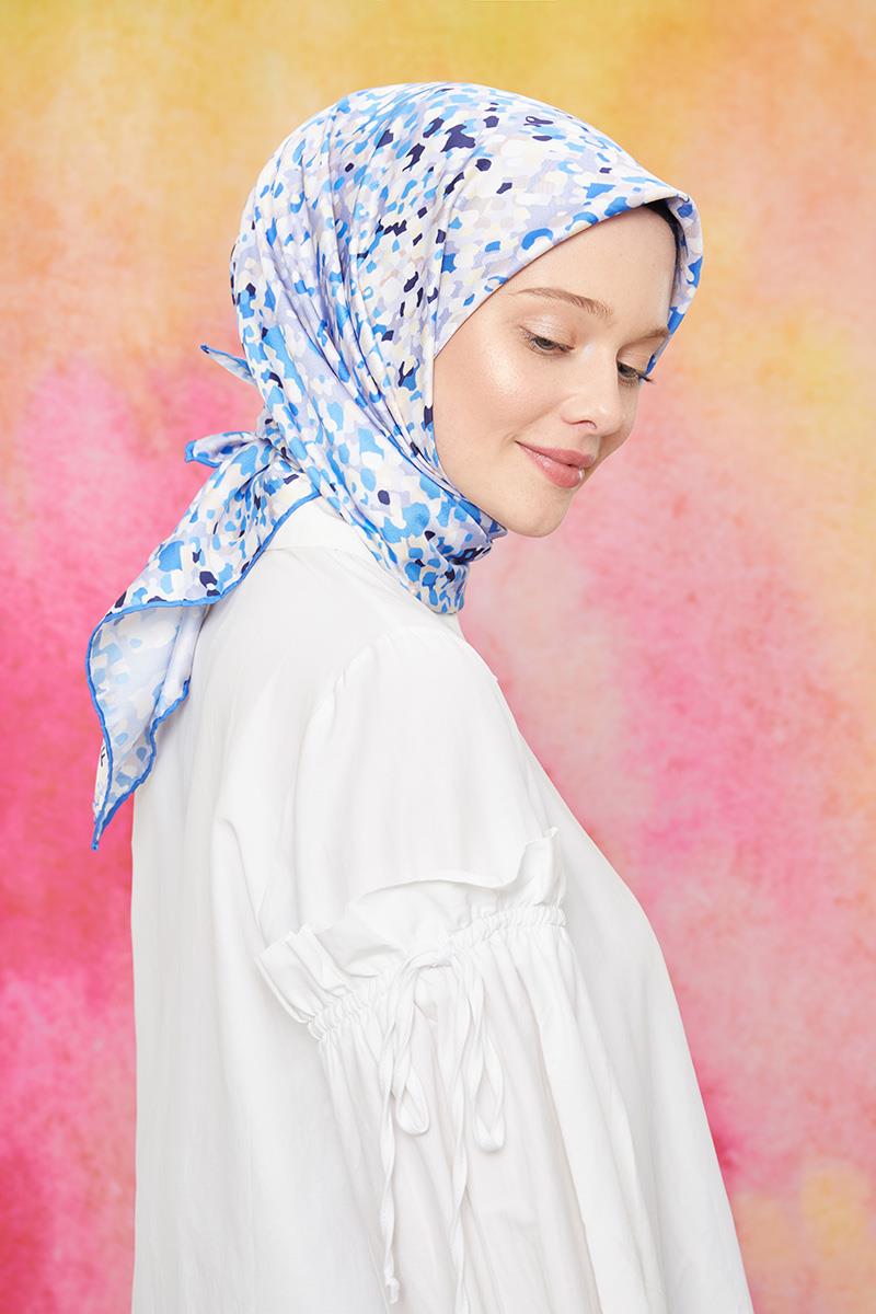 Fivescarf Saks Mavisi Twill Digital Eşarp