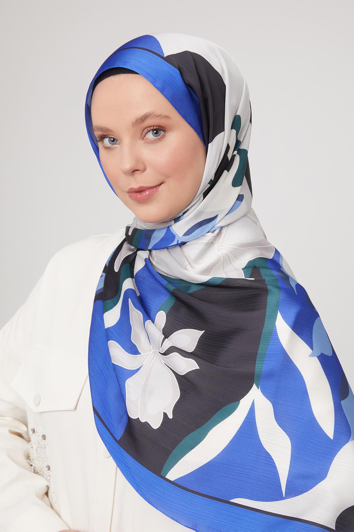 Fivescarf Saks Soyut Çiçek Desen Brand Şal