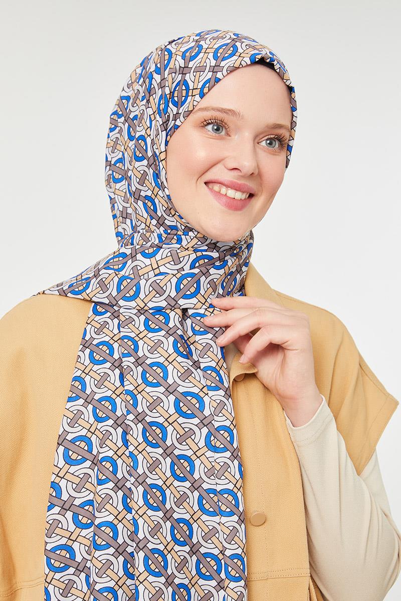 Fivescarf Saks Yuvarlak Desen Mono Krep Şal