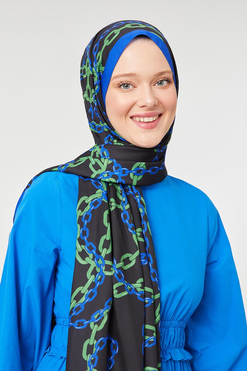 Fivescarf Saks Zincir Desen Mono Şal