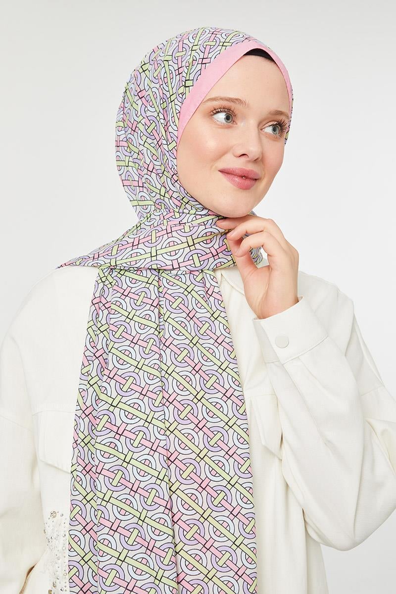 Fivescarf Şeker Pembe Yuvarlak Desen Mono Krep Şal