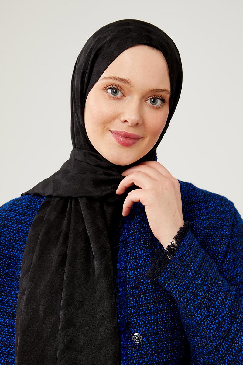 Fivescarf Siyah Ay Desen Jakarlı Elegance Şal