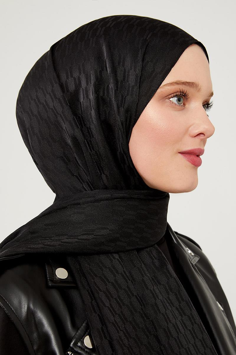 Fivescarf Siyah Burgu Desen Jakarlı Elegance Şal