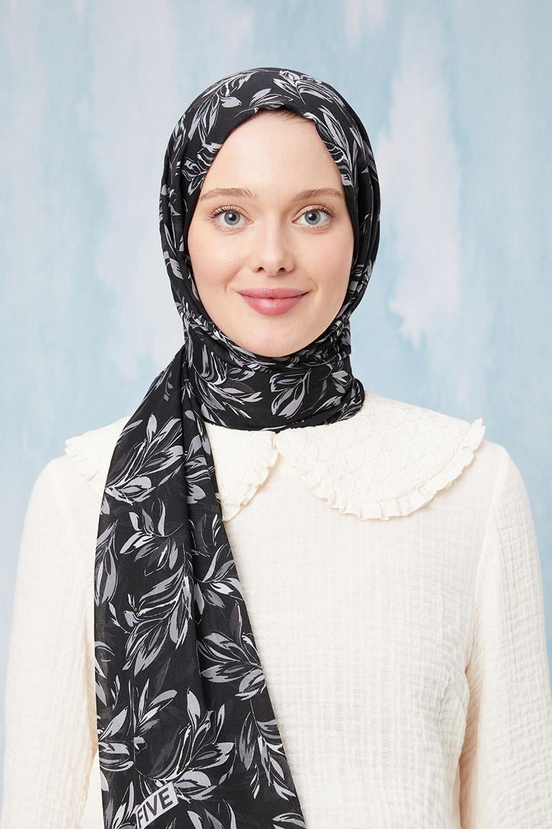 Fivescarf Siyah Desenli Cotton Şal