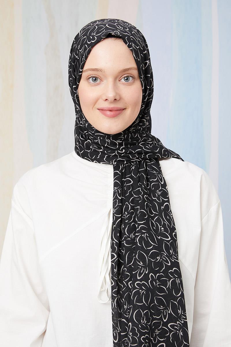Fivescarf Siyah Desenli Cotton Şal