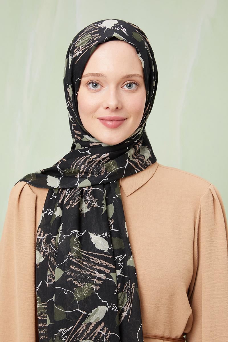 Fivescarf Siyah Desenli Cotton Şal