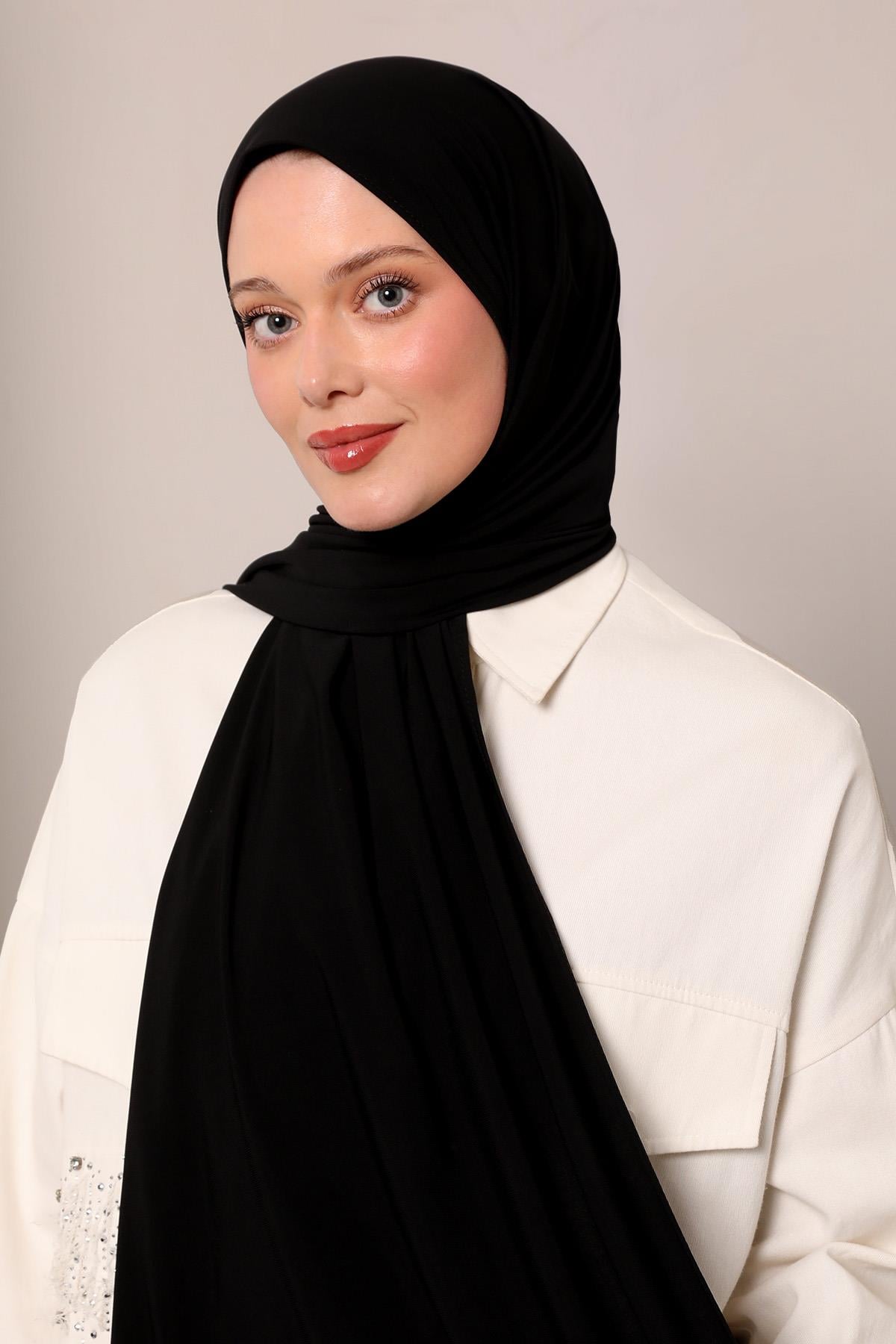 Fivescarf Siyah Düz Premium Jersey Şal