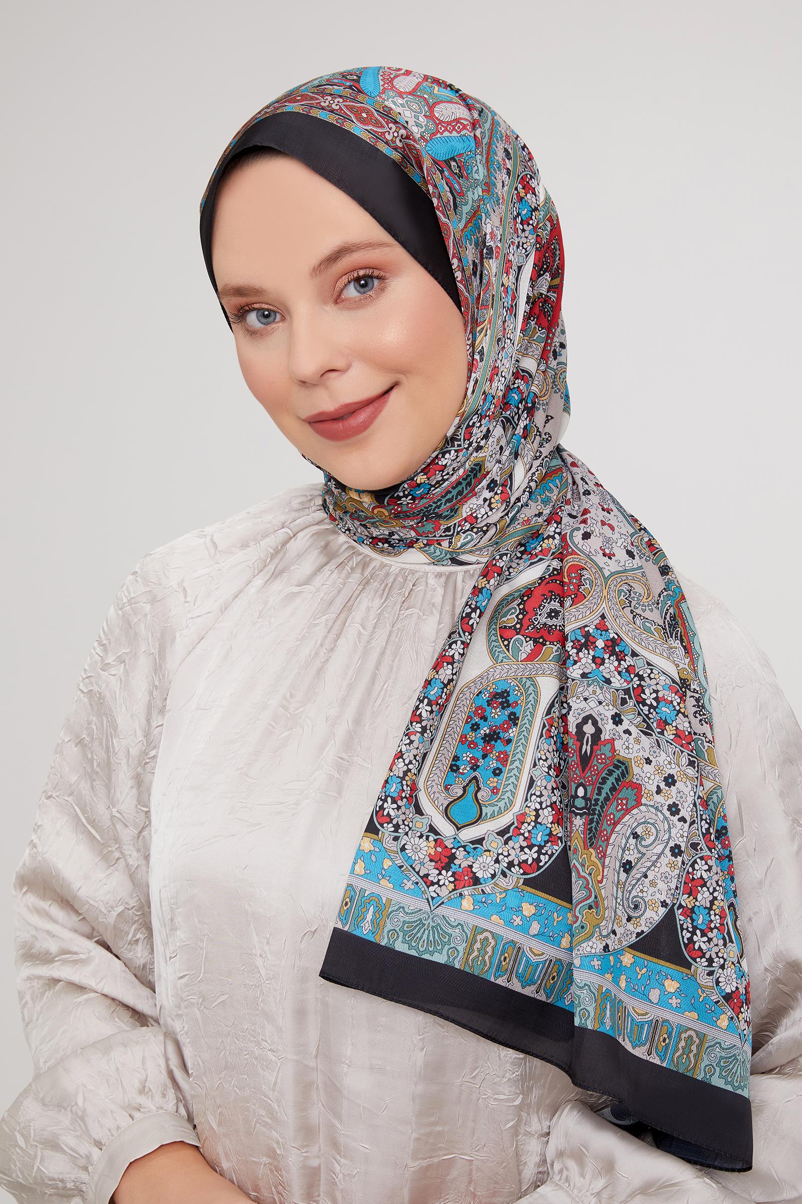 Fivescarf Siyah Etnik Baskılı Vual İpek Şal