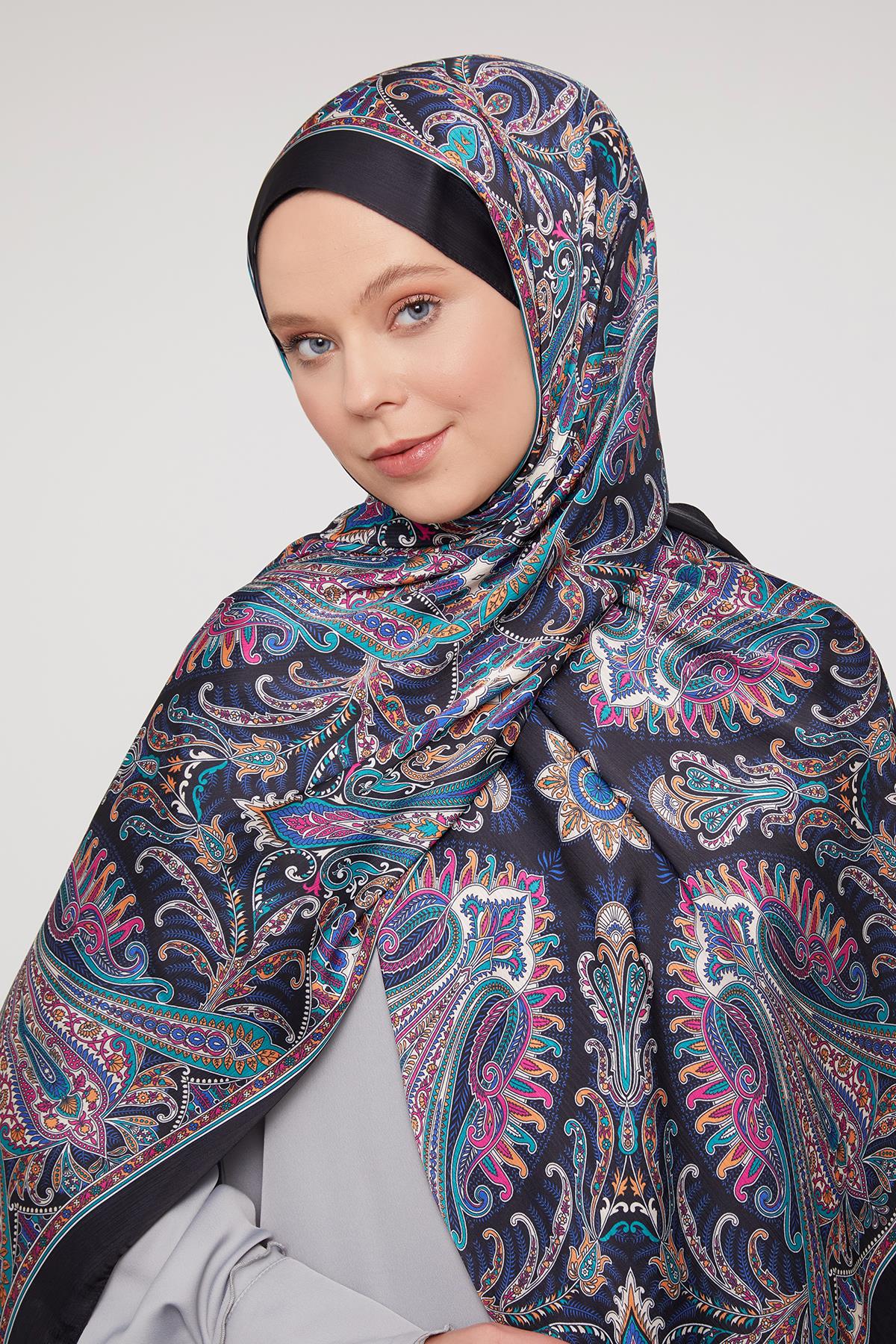 Fivescarf Siyah-Fuşya Motif Desen Brand Şal