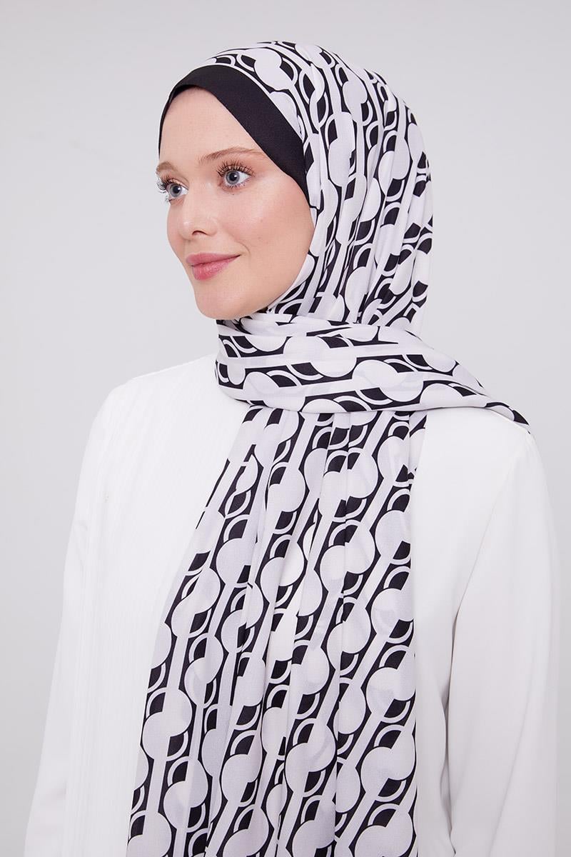 Fivescarf Siyah Geometrik Desen Mono Şal