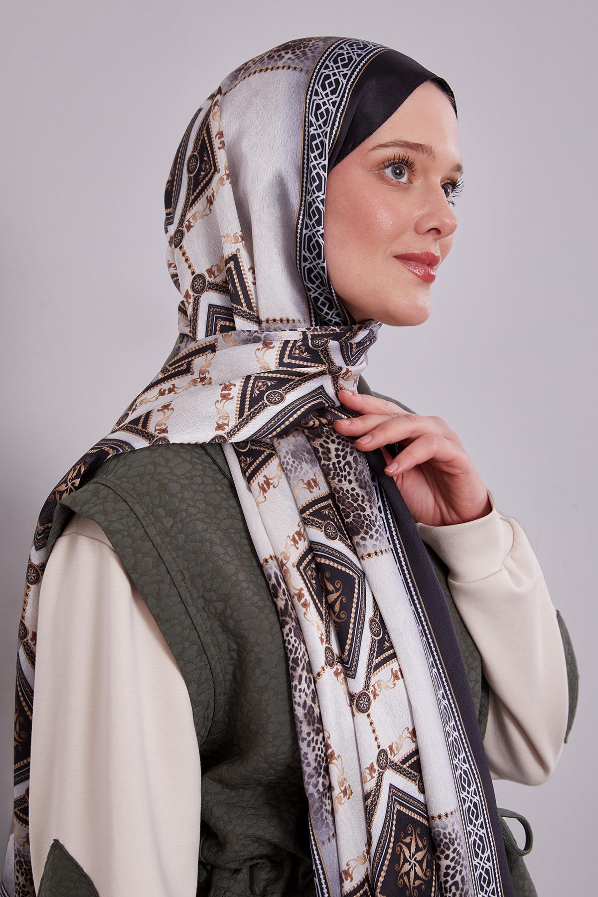Fivescarf Siyah Geometrik Desen Vual İpek Şal