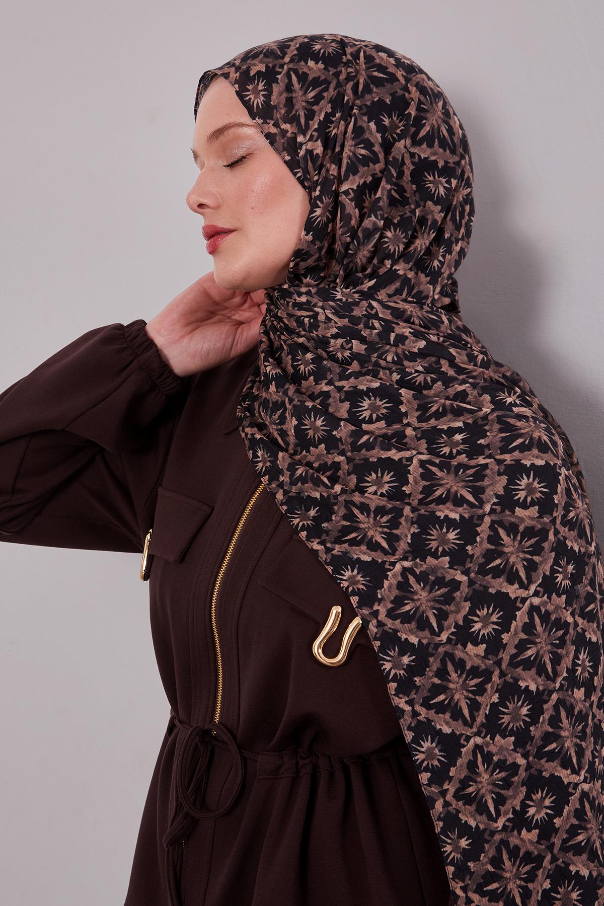 Fivescarf Siyah-Kahve Kar Tanesi Desenli Craze Comfort Şal