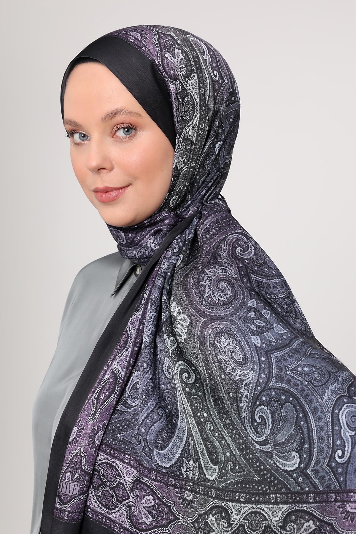 Fivescarf SİYAH-MOR Gölgeli Desen Brand Şal