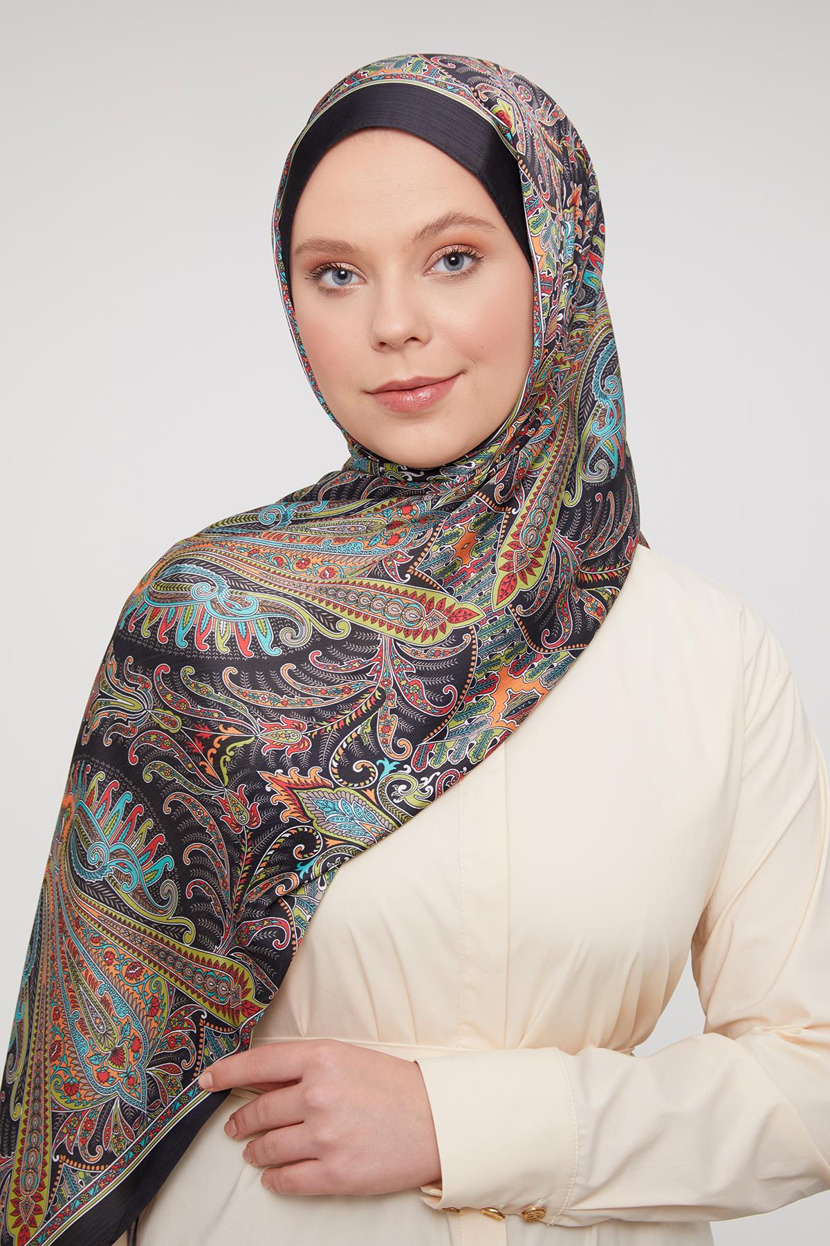 Fivescarf Siyah-Oranj Motif Desen Brand Şal