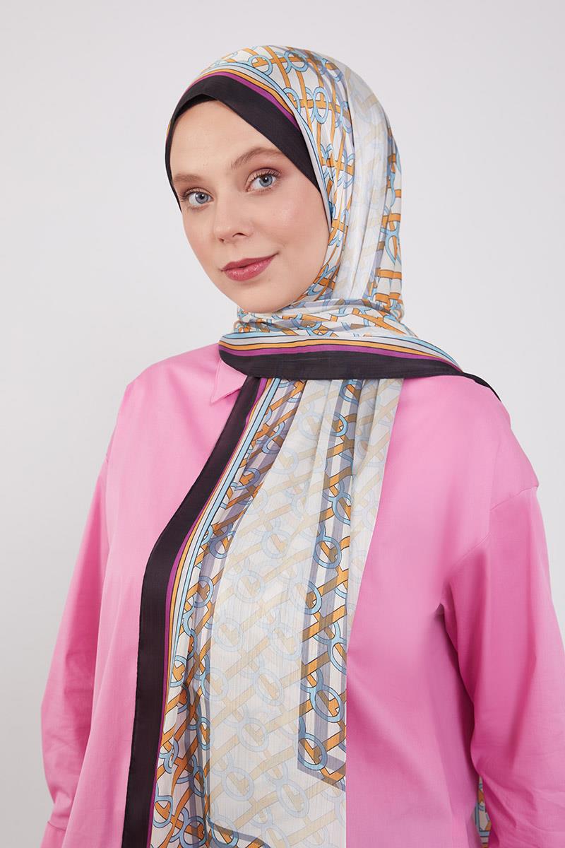 Fivescarf Siyah Şeritli Halka Desen Brand Şal