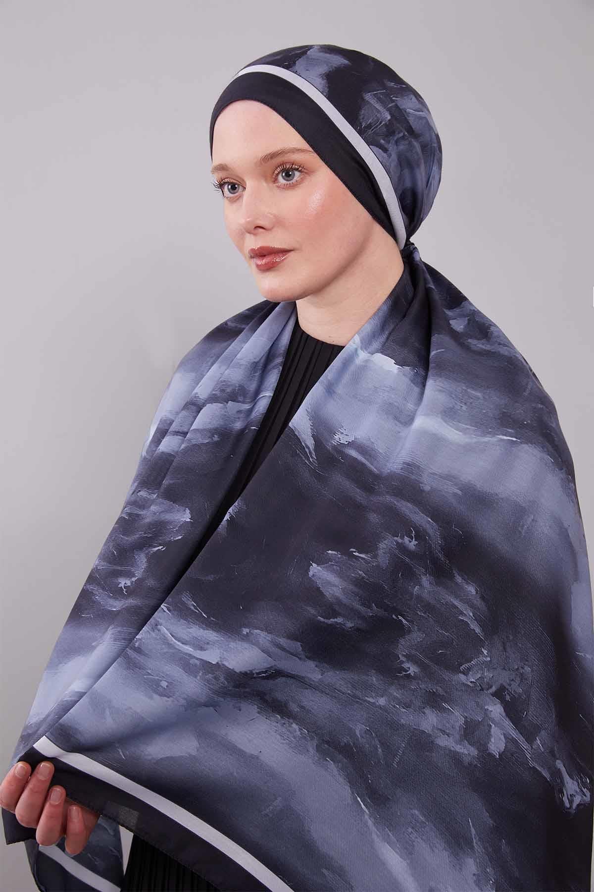 Fivescarf Siyah Soyut Desen Clover Şal