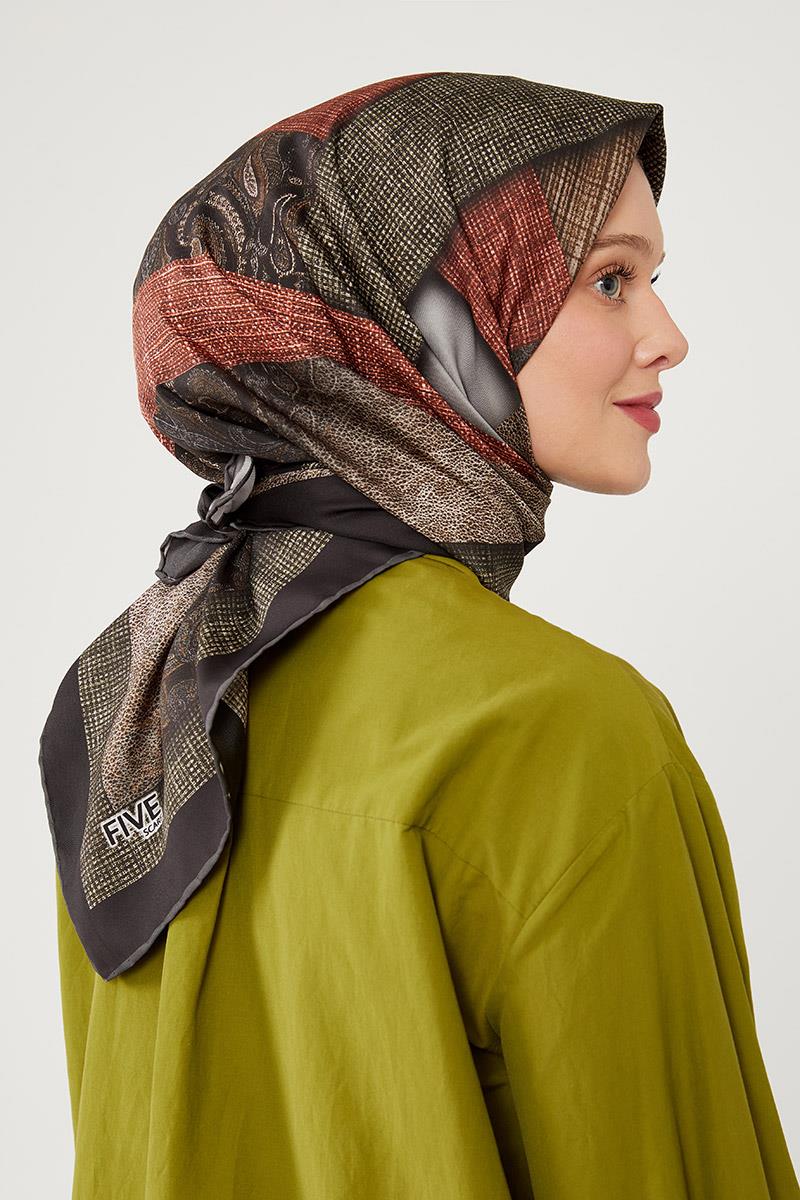 Fivescarf Siyah Twil Digital Eşarp