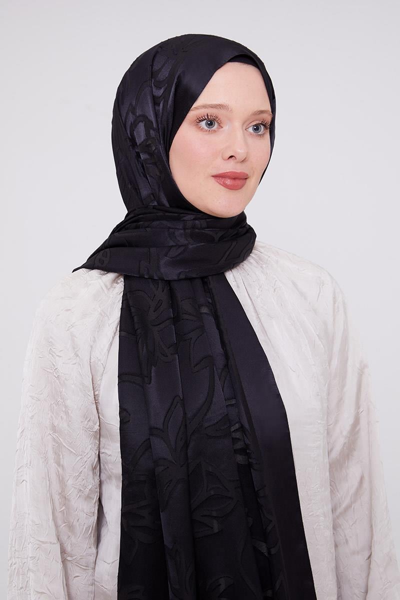 Fivescarf Siyah Yonca Desen Deluxe Devore Şal