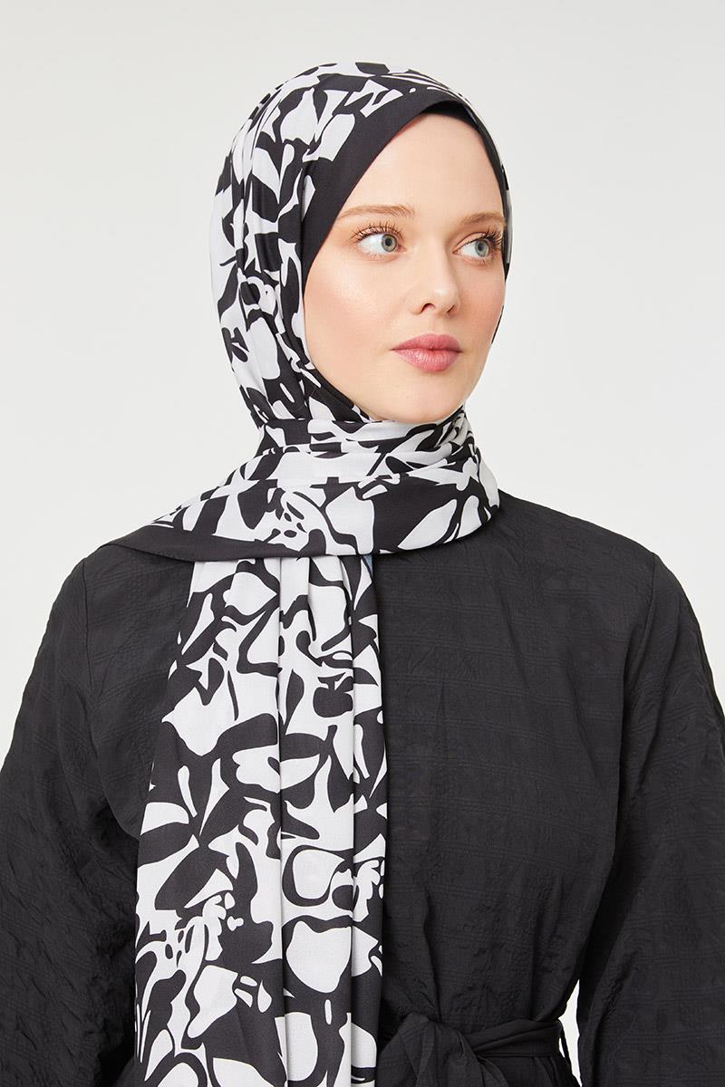 Fivescarf Siyah Yonca Desen Mono Şal