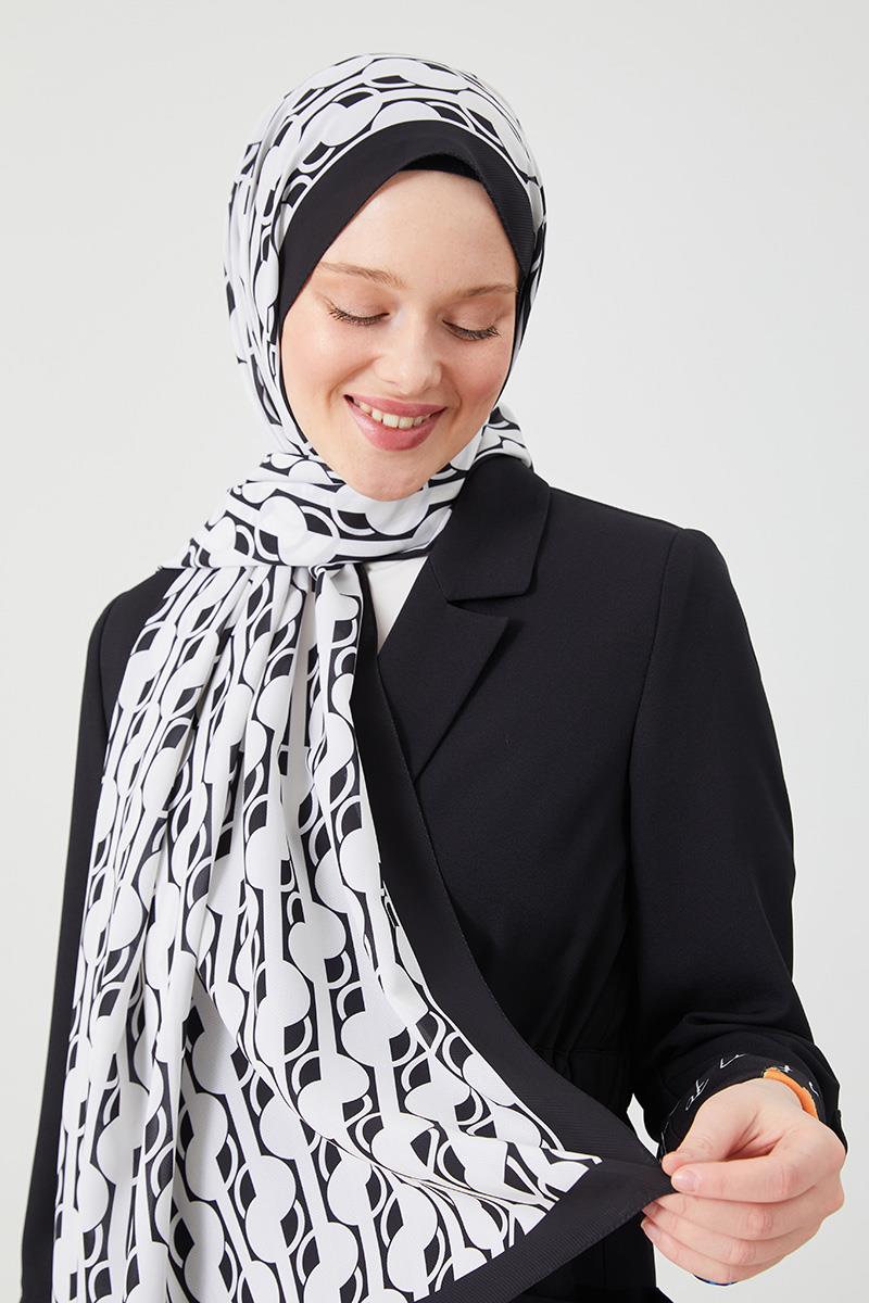Fivescarf Siyah Yuvarlak Desen Violet Medine İpeği Şal