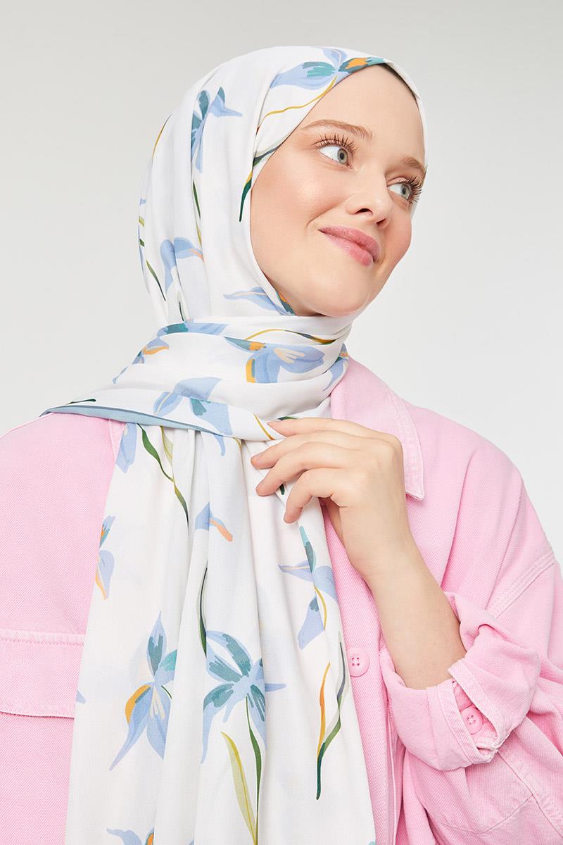 Fivescarf Su Yeşili Çiçek Baskılı Mono Krep Şal