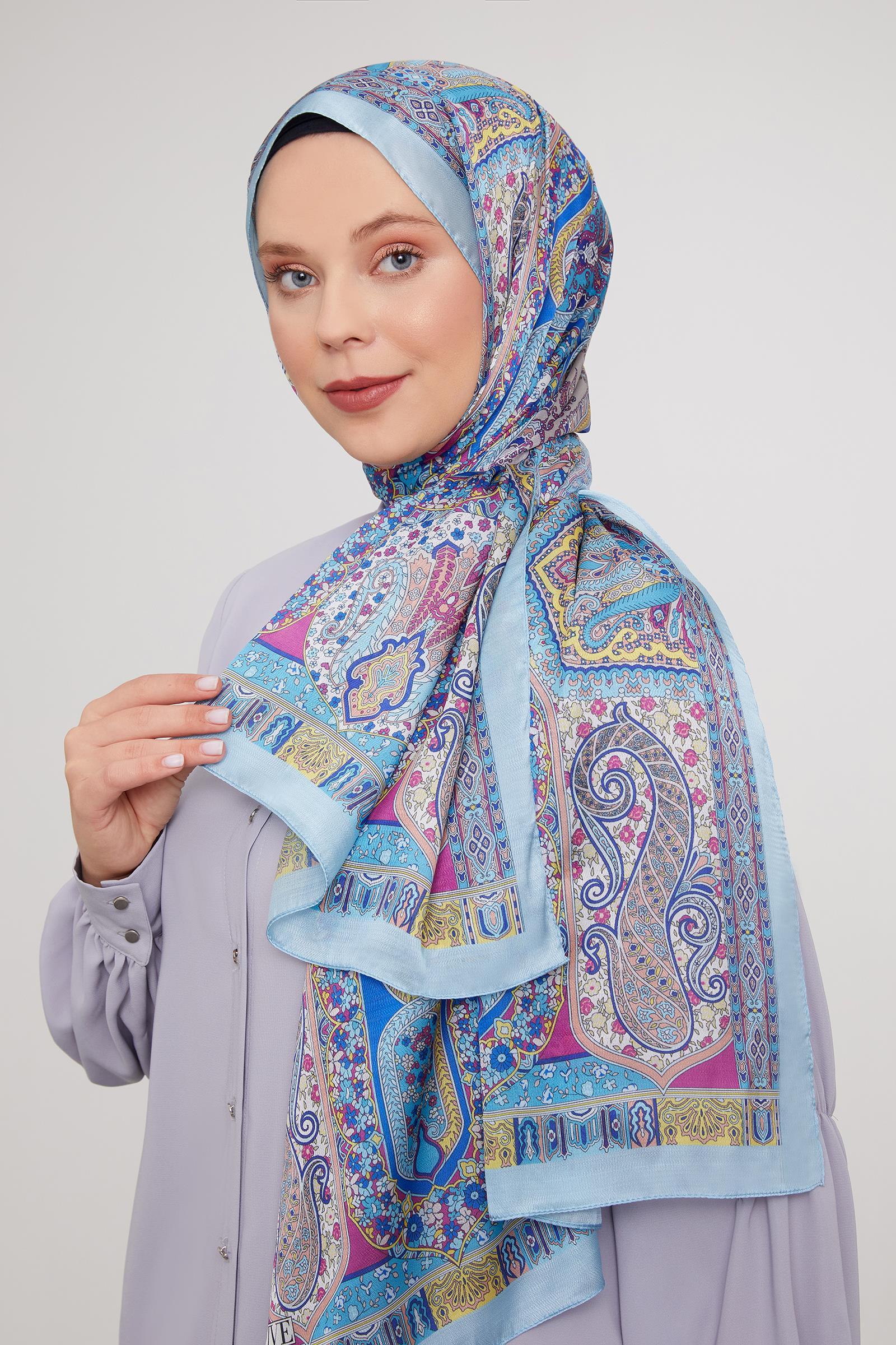 Fivescarf Su Yeşili Etnik Baskılı Vual İpek Şal