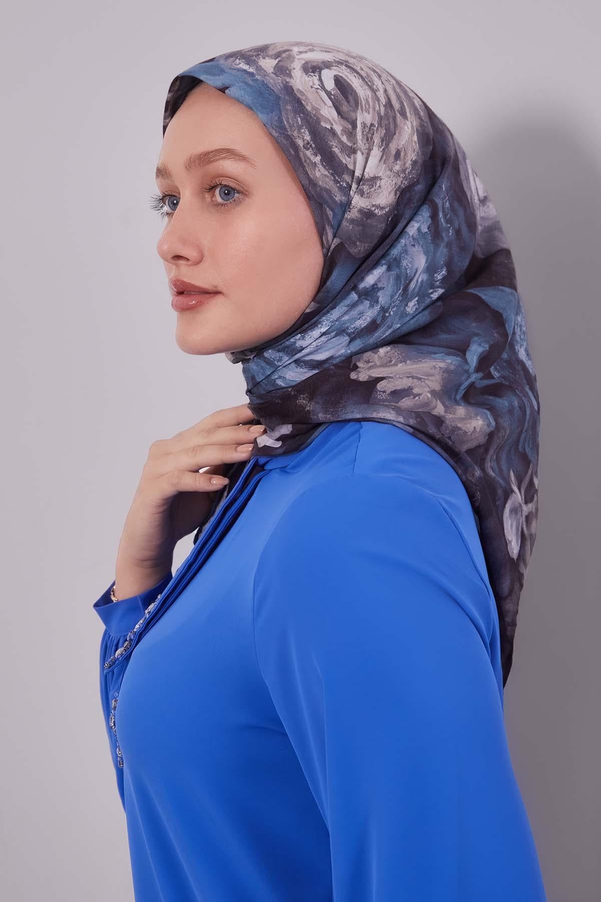 Fivescarf Su Yeşili Lale Desen Silk Coton Eşarp