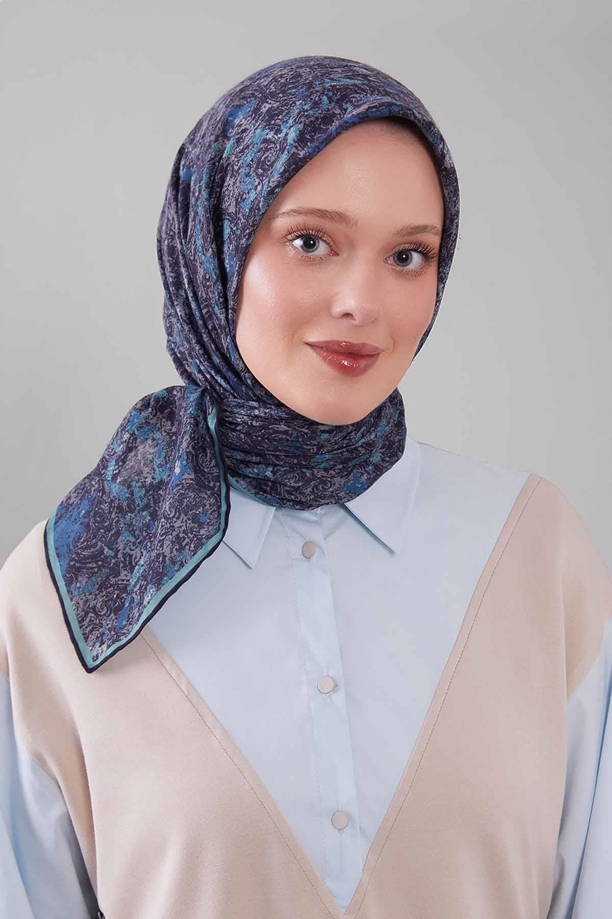Fivescarf Su Yeşili Retro Çiçek Desen Silk Coton Eşarp