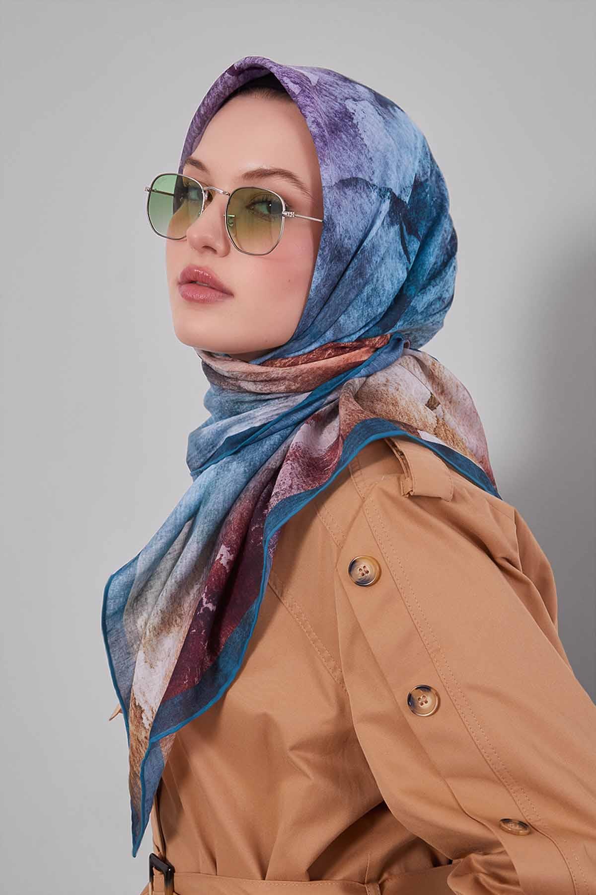 Fivescarf Su Yeşili Soyut Desen Silk Coton Eşarp