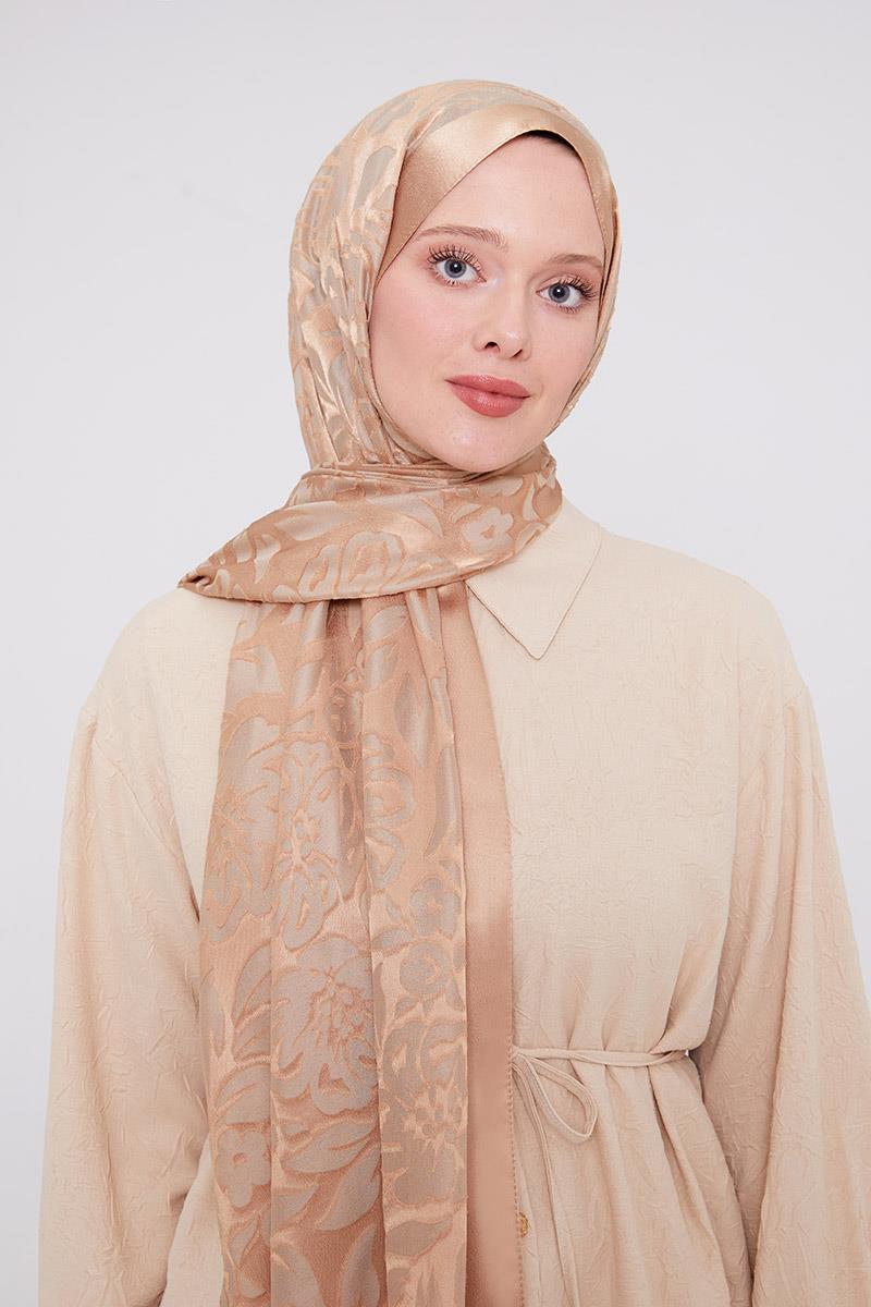 Fivescarf Sütlü Kahve Çiçek Desen Deluxe Devore Şal