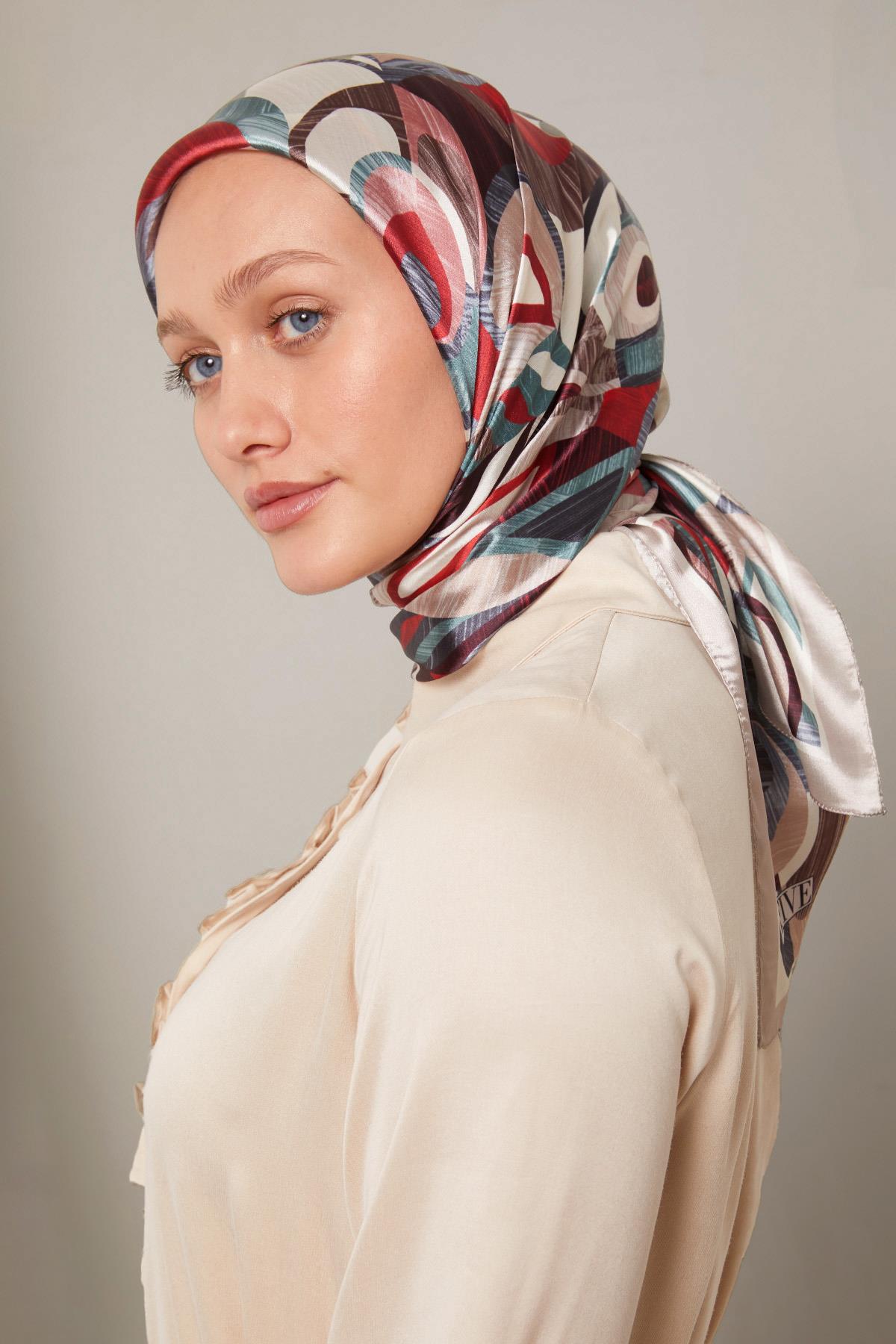 Fivescarf Sütlü Kahve Çiçek Desen Kristal Eşarp