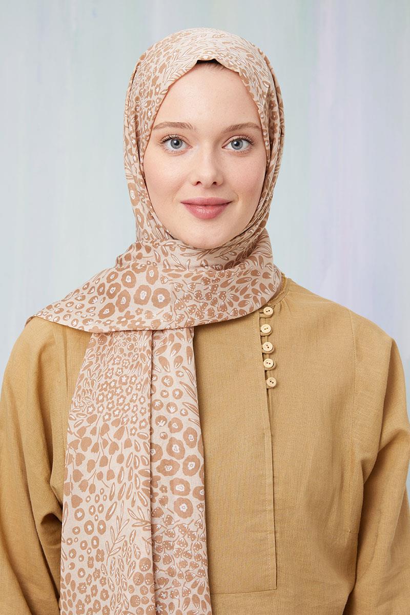 Fivescarf Sütlü Kahve Desenli Cotton Şal