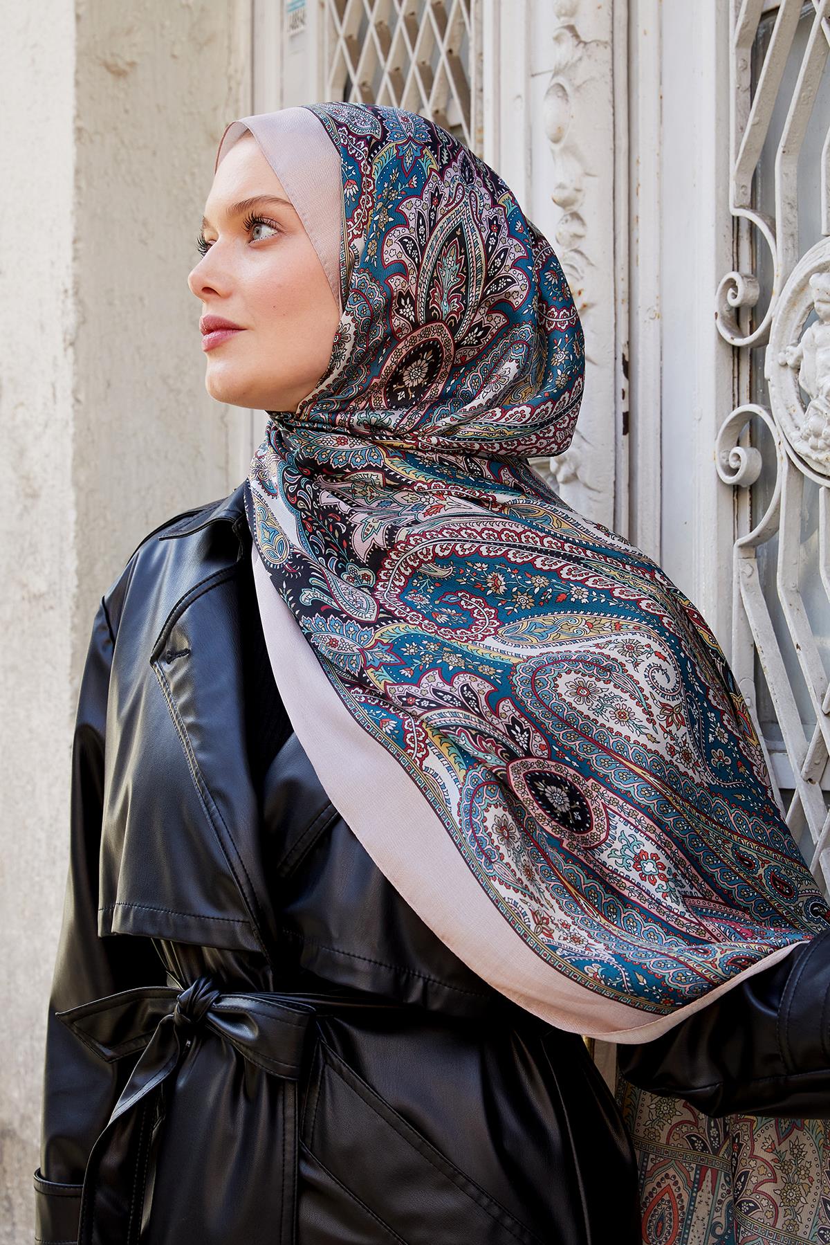 Fivescarf Sütlü Kahve Etnik Desen Vual İpek Şal