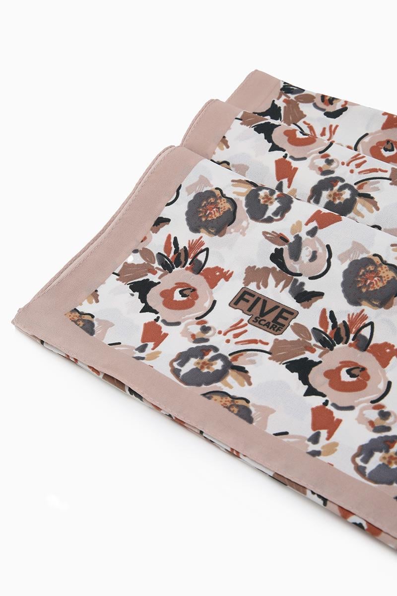 Fivescarf Sütlü Kahve Fulya Desen Krep Şal