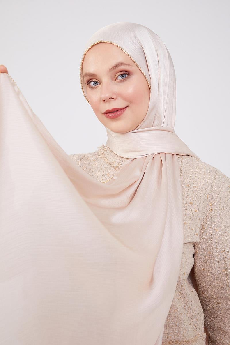 Fivescarf Sütlü Kahve Yanları Taş Şeritli Brilant Şal