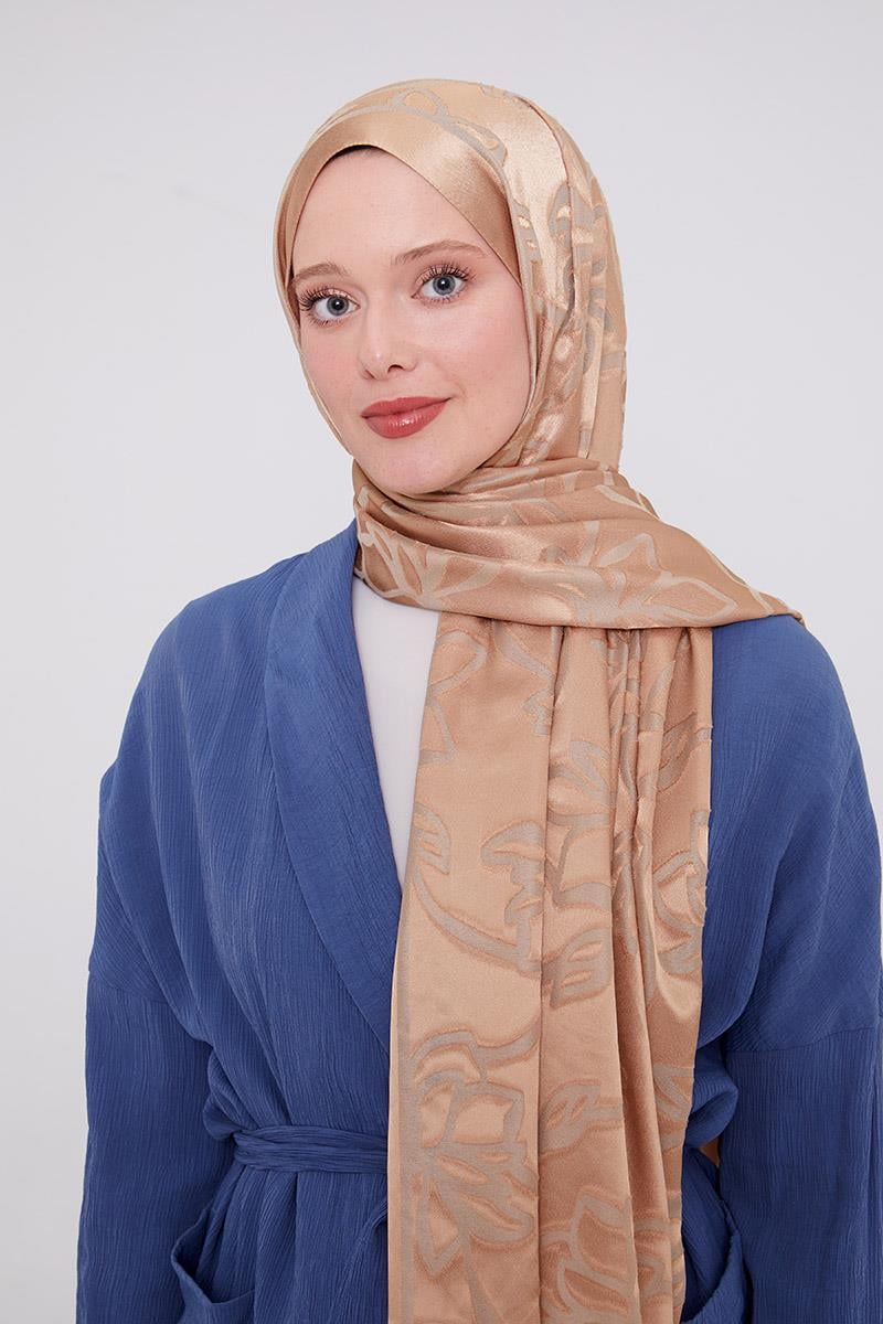 Fivescarf Sütlü Kahve Yonca Desen Deluxe Devore Şal