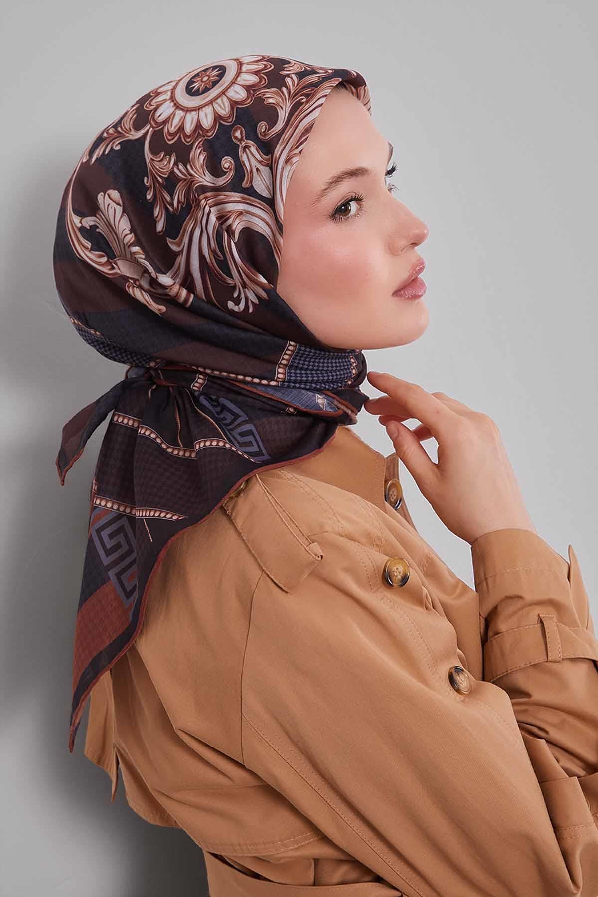 Fivescarf Taba Boncuk Desen Silk Coton Eşarp