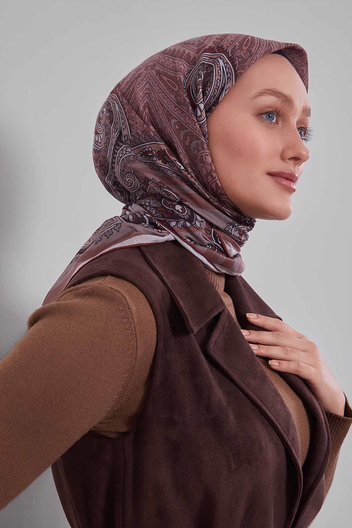 Fivescarf Taba Ebruli Desen Silk Coton Eşarp