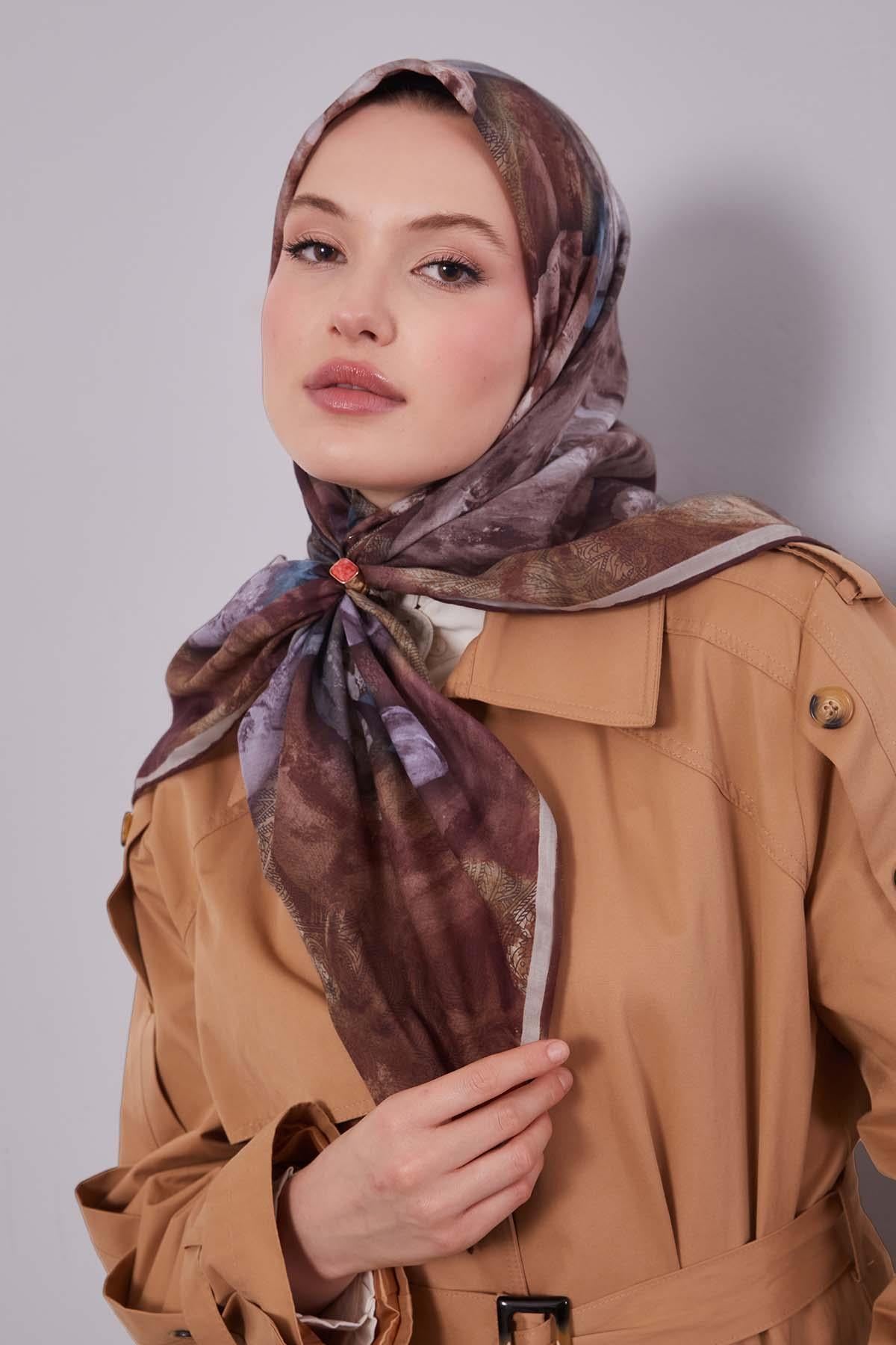 Fivescarf Taba Lale Desen Silk Coton Eşarp