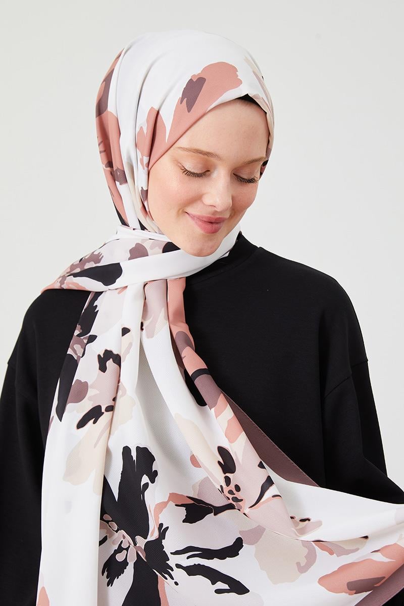 Fivescarf Taş Açelya Desen Violet Medine İpeği Şal