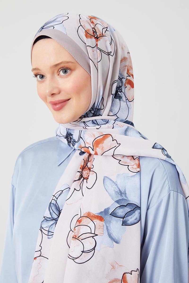 Fivescarf Taş Gül Desen Violet Medine İpeği Şal
