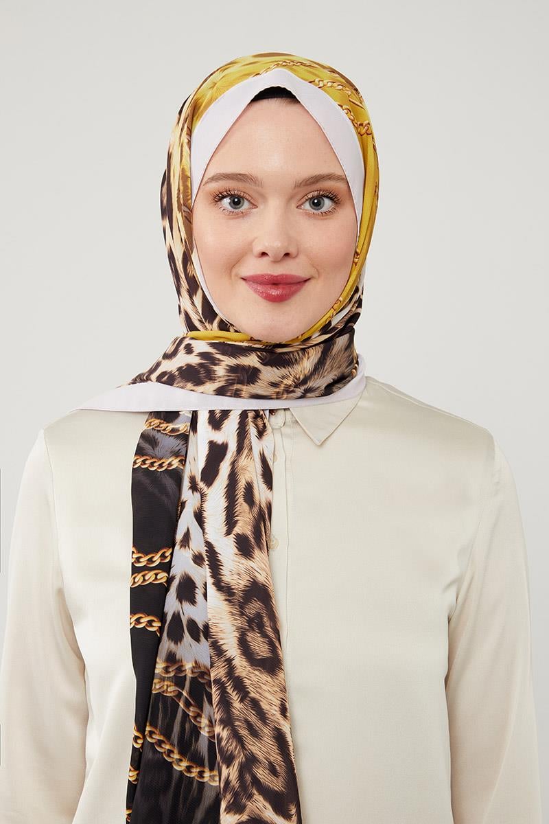 Fivescarf Taş Leopar Desen Violet Medine İpeği Şal