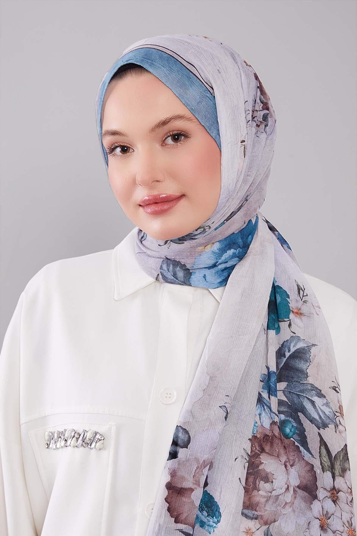 Fivescarf Turkuaz Çicekli Craze Comfort Şal