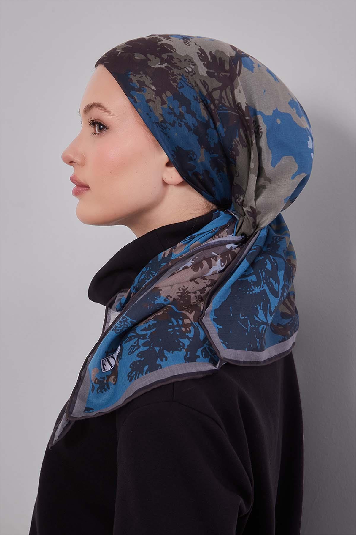 Fivescarf Turkuaz Karışık Desen Silk Coton Eşarp