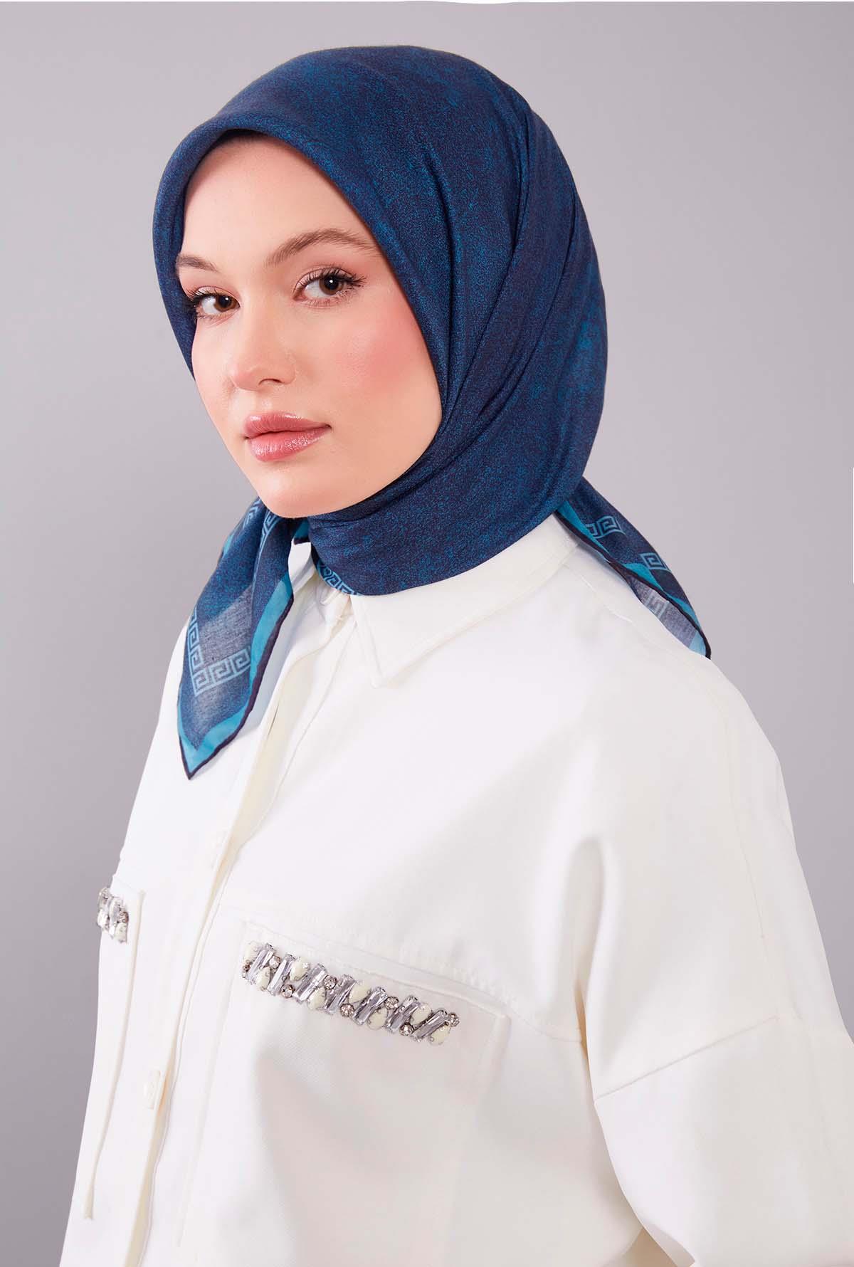Fivescarf Turkuaz Kenar Motifli Silk Cotton Eşarp