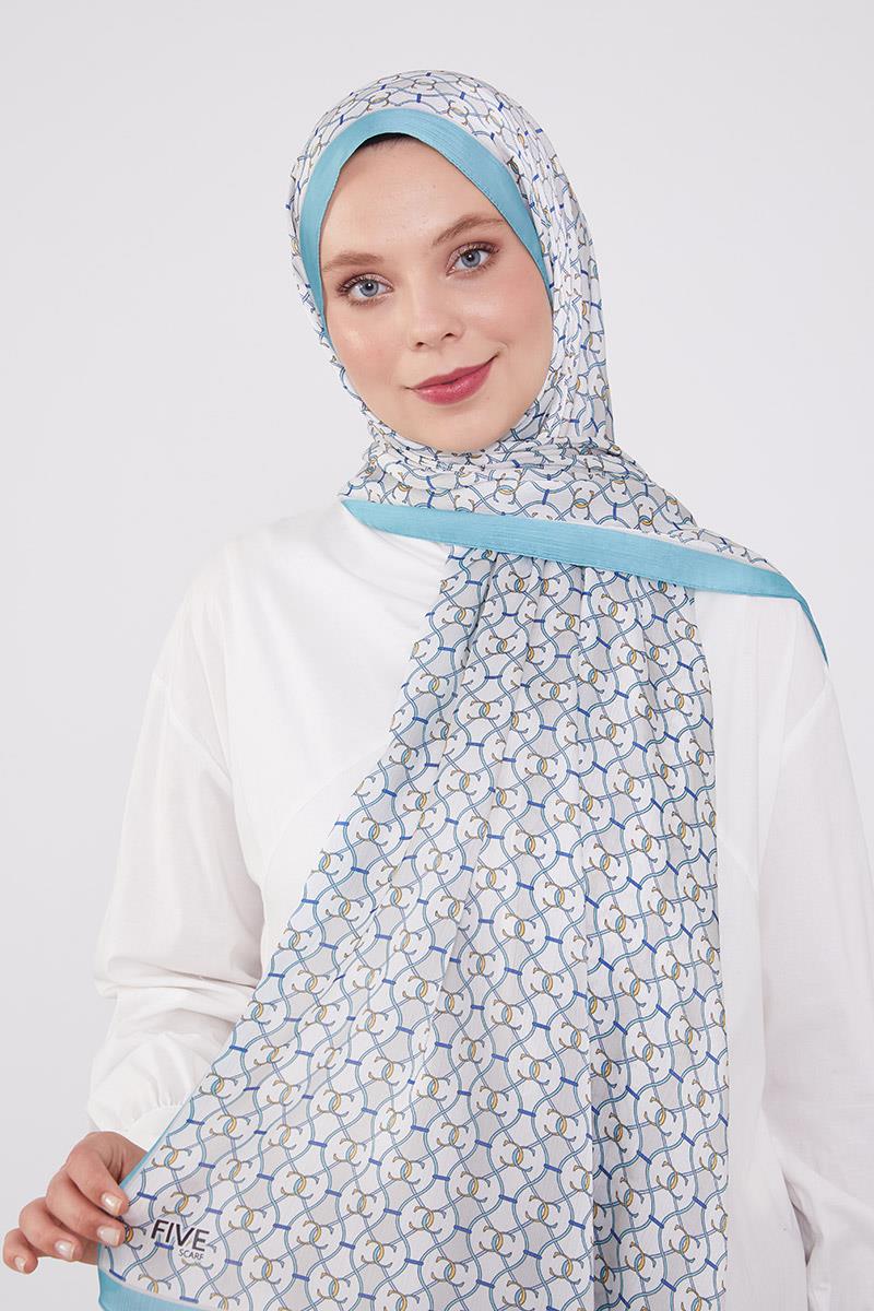 Fivescarf Turkuaz Zincir Desen Brand Şal