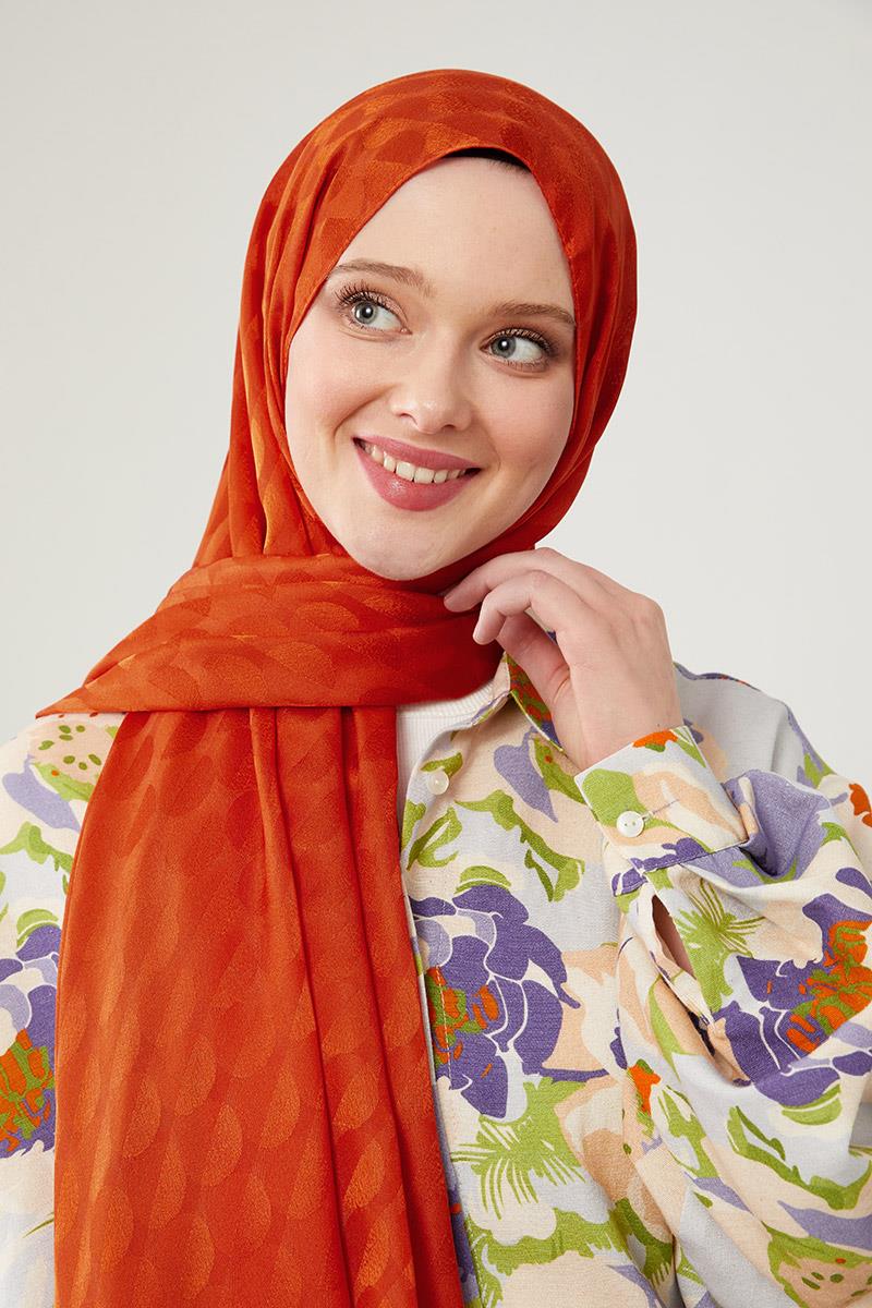 Fivescarf Turuncu Ay Desen Jakarlı Elegance Şal